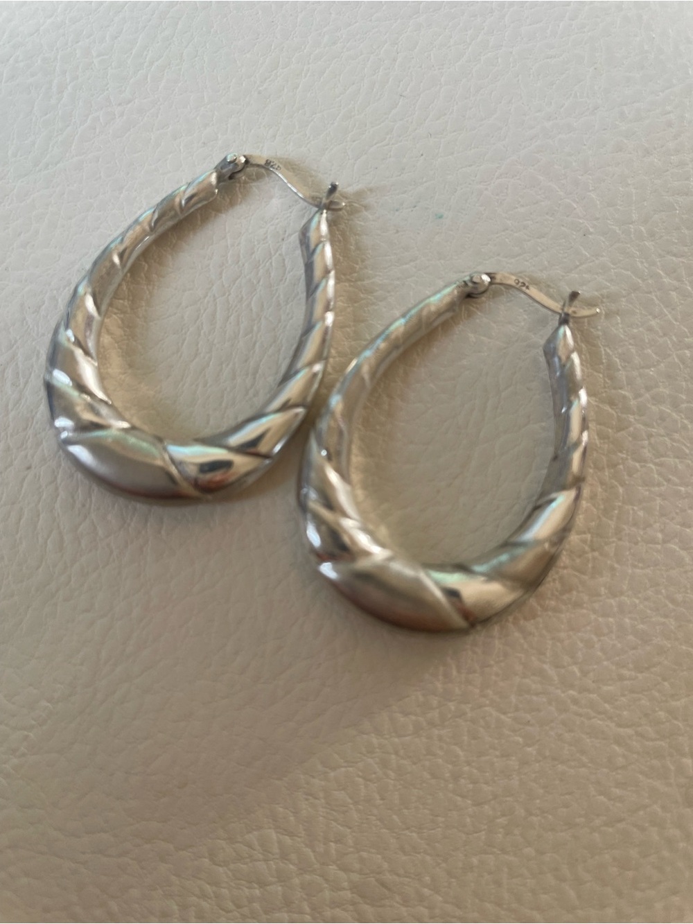 Sterling silver Textured Hoop Earrings - Women Jewelry